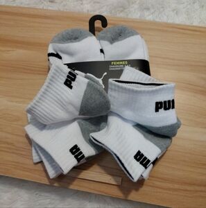 Puma Women's 6 Pairs Qtr. Crew Socks Multi-Pack White Cushioned One Size 🆕